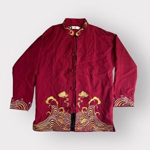 Chinese Red Linen Jacket with Gold and Silver Clouds - Chinese Lunar New Year
